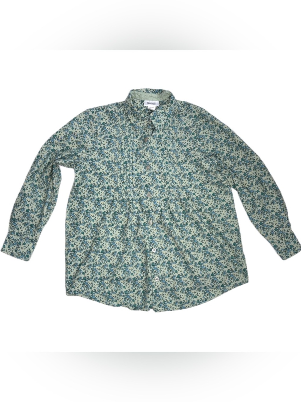 Mint Green Floral Pintuck Shirt Size Medium Prairie Cottagecore Rustic Peasant